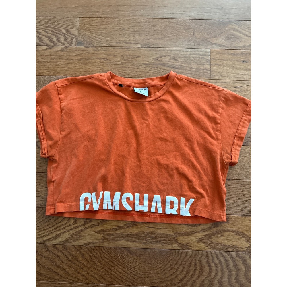 Gymshark Womens Small Orange Graphic Logo Short Sleeve Boxy Crop Top T-Shirt